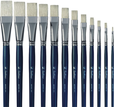 Кисть щетина плоская Альбатрос "Байкал" длинная ручка синяя