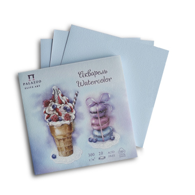 Планшет для акварели Лилия Холдинг "Кондитерская" 200х200 мм 20 л 300 г, 100% хлопок, голубой
