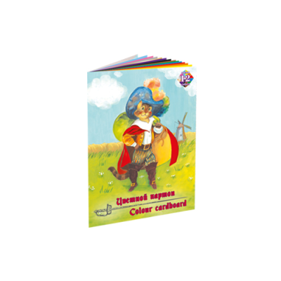 Набор для детского творчества из цветного мелованного картона "Кот в сапогах", формат А4,12 цв, 12 л