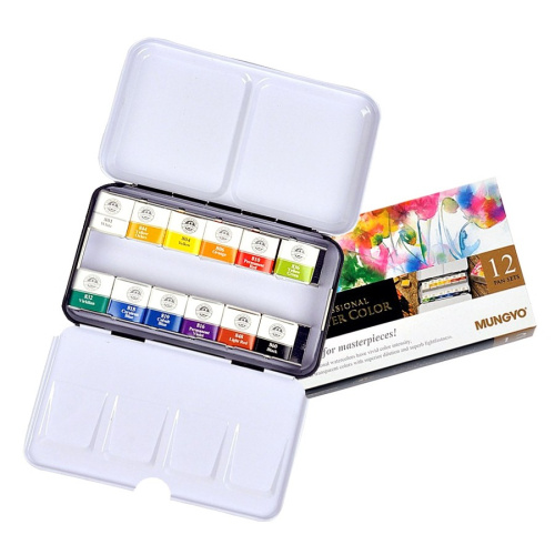 Набор акварели Mungyo "Gallery" 12 цв мал. кюветы в металлической коробке