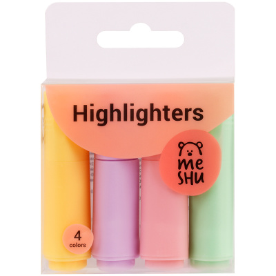 Набор текстовыделителей MESHU "Pomadka", 4 цв, 1-3 мм, мини