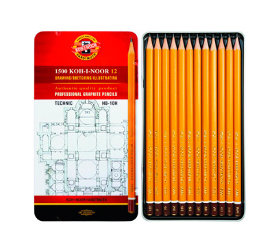 Набор карандашей чернографитных Koh-I-Noor "Technic" 12 шт (НВ-10Н) в металл коробке