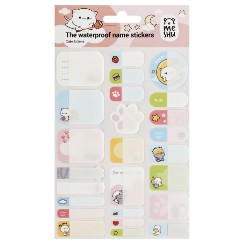 Наклейки бумажные для маркировки MESHU "Cute kittens", 11,5*20 см, пакет европодвес