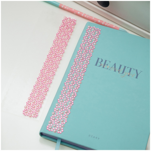 Наклейки акриловые MESHU "Pink line", 25*7,8см, стразы, 500 наклеек