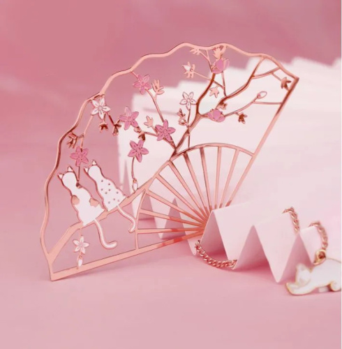 Закладка-веер для книг с подвеской "Цветы и кошки" (нержавеющая сталь)