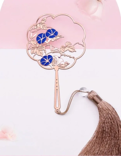 Закладка для книг с кисточкой "Вьюнок" (латунь с гальваническим покрытием розового золота, нейлон)