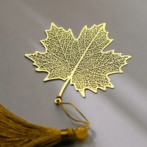 Закладка для книг с кисточкой "Кленовый лист" (латунь, нейлон)