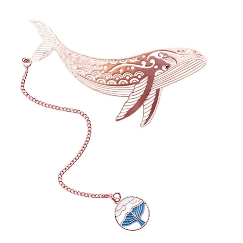 Закладка для книг с подвеской "Кит из фантазий" (латунь с покрытием под розовое золото)