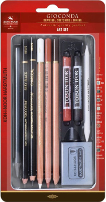 Набор графических материалов Koh-I-Noor "Gioconda" с растушевкой и ластиком мини 8890, 10 предм, мет