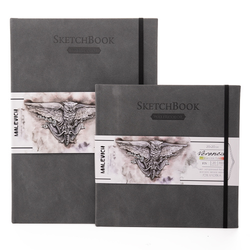 Скетчбук для акварели Малевичъ "Veroneze" 20 л 300 г, 70% хлопок, серый, среднее зерно