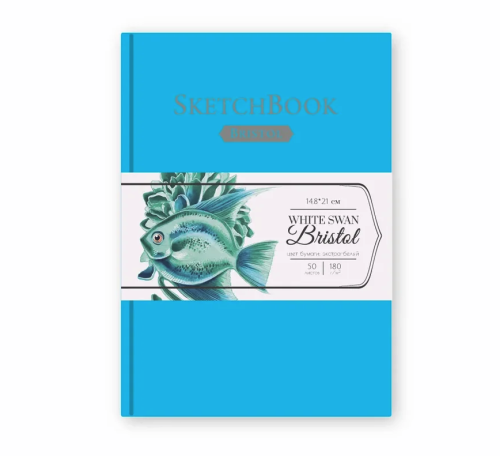 Скетчбук для графики и маркеров Малевичъ "White Swan Bristol" голубой А5 50 л 180 г