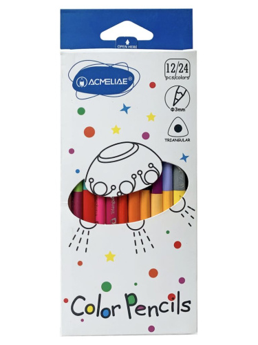 Набор карандашей цветных двусторонних трехгранных Acmeliae 12 шт/24 цв, в картонном футляре