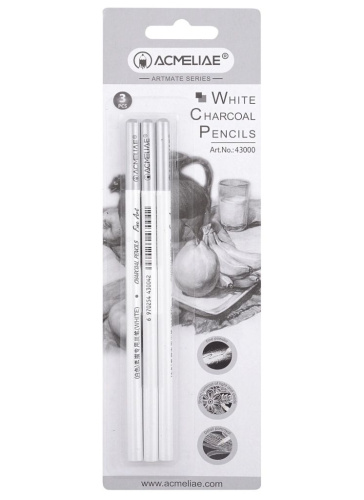 Набор карандашей угольные белые ACMELIAE 3 шт. в блистере