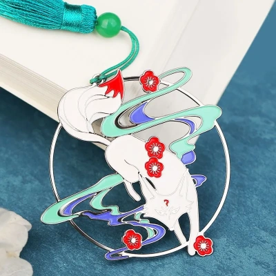 Закладка для книг с кисточкой "Лиса в цветах сливы" (нержавеющая сталь)