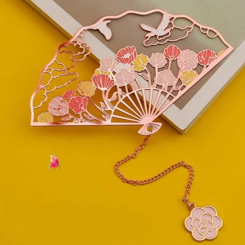 Закладка-веер с подвеской "Журавли над маковым полем" (нержавеющая сталь)