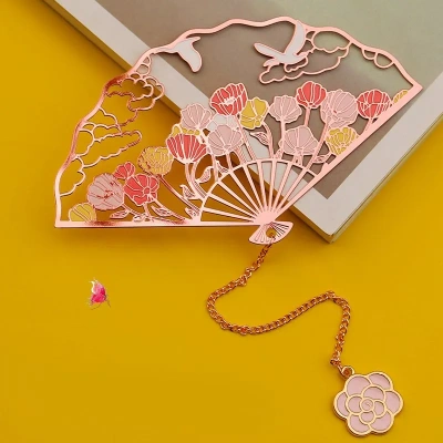 Закладка-веер с подвеской "Журавли над маковым полем" (нержавеющая сталь)