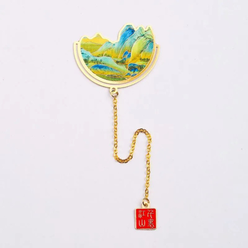 Полукруглая закладка для книг с подвеской "Горы и воды на тысячу ли" (металл)