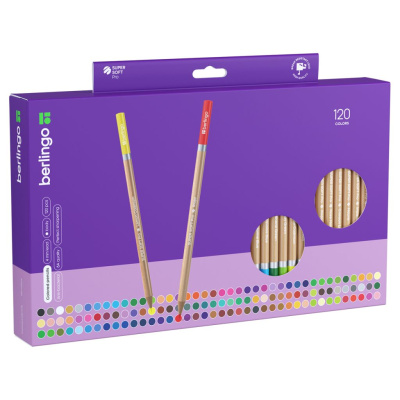 Набор карандашей цветных Berlingo "SuperSoft. Pro" 120 цв., круглые, заточен., картон, европодвес