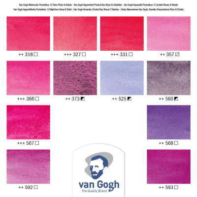 Набор акварели Talens "Van Gogh" Pinks&Violets (розовые и фиолетов) 12 кювет + кисть, пластиковая у