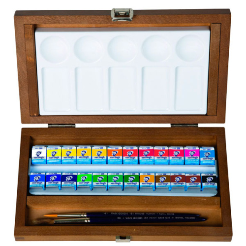 Набор акварели Talens "Van Gogh" 24 цвета в кюветах, в деревянной коробке