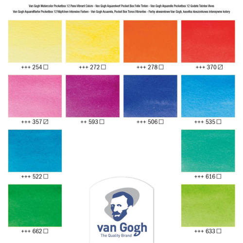 Набор акварели Talens "Van Gogh" Vibrant Colours (яркие цвета) 12 кювет + кисть, пластиковая уп