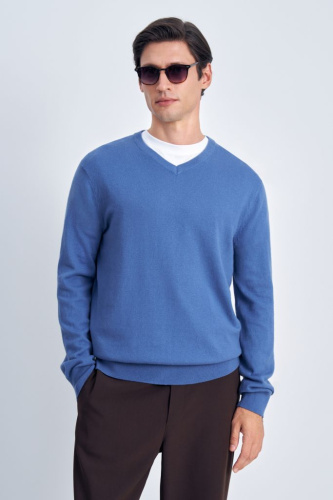 Джемпер из шерсти и хлопка с v-образной горловиной