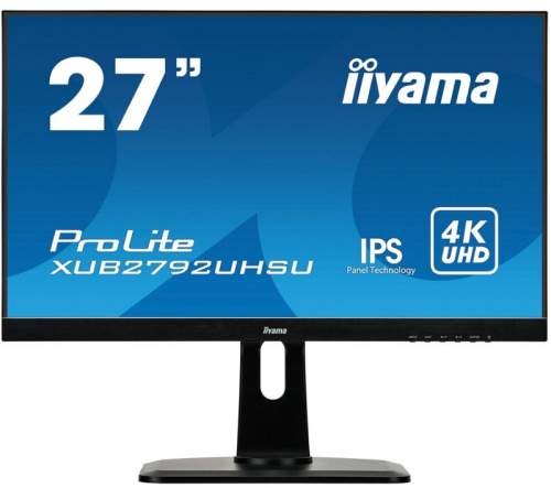 Монитор 27" Iiyama ProLite XUB2792UHSU-B6 3840x2160 LED, 16:9, IPS, 350cd, 1300:1, 80M:1, 4ms, 178/178, DP, HDMI, USB, 60Hz, Speakers, tilt, swivel, H
