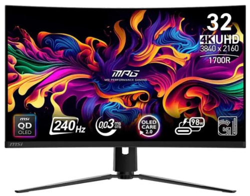 Монитор 31,5" MSI MPG 321CURX 9S6-3DD64T-003 3840X2160 LED, 16:9, QD-OLED, 250cd, 1,5M:1, 178/178, DP, HDMI, 240Hz, curved 1700R, HAS, pivot, VESA, bl