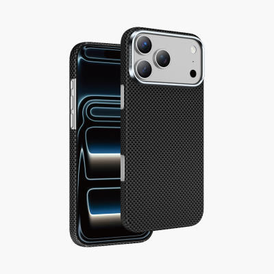 Чехол-накладка Keephone Kevlar Norra MagSafe для Apple iPhone 17 Pro Max кевлар (арамид) шахматное плетение черно-серый