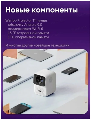 Проектор Xiaomi Wanbo Projector T4 (LCD, 1920x1080 Full HD, 2000:1, 450лм) (белый)