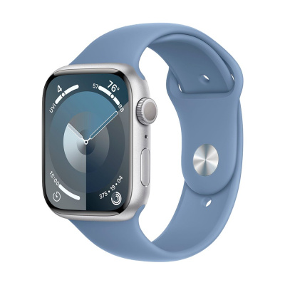 Смарт-часы Apple Watch Series 9 45mm (GPS) Silver Aluminum Case with Winter Blue Sport Band S/M (MR9R3)