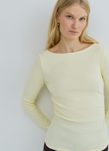 Лонгслив с вырезом лодочкой, Желтый