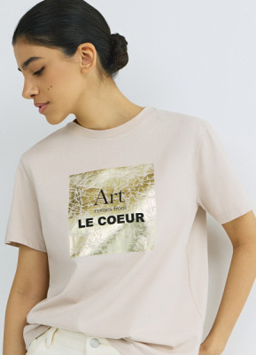 Футболка с принтом, Бежевый