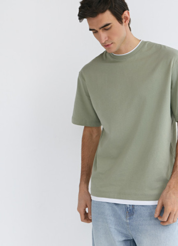 Футболка из плотного хлопка с контрастными деталями, Зеленый