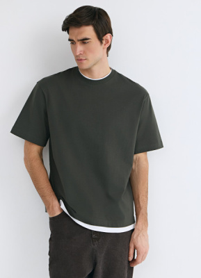 Футболка из плотного хлопка с контрастными деталями, Зеленый