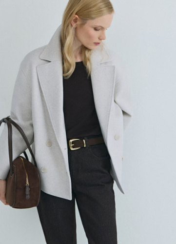 Короткое двубортное пальто, Бежевый