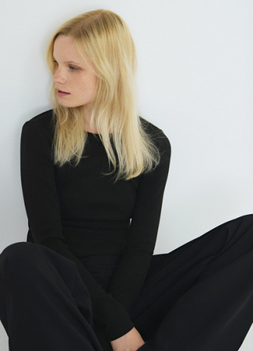 Лонгслив в рубчик, Черный