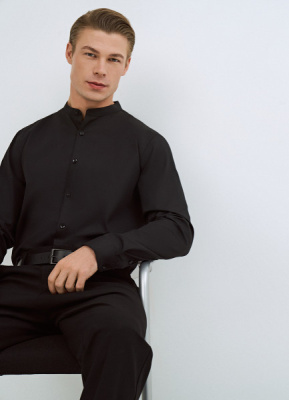 Рубашка c воротником мао, Черный