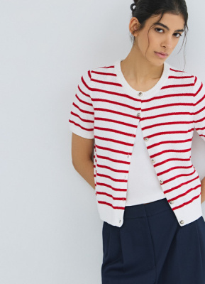 Кардиган в полоску с коротким рукавом, Красный
