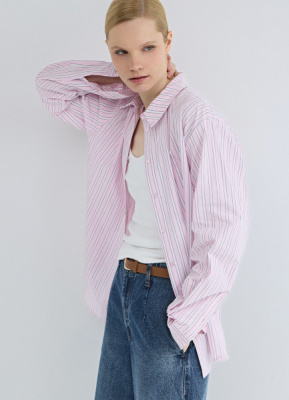 Рубашка в полоску из хлопка, Розовый