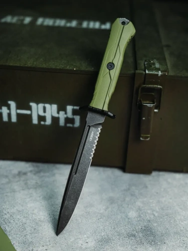 Тактический нож Mr.Blade Leshiy serrated blackwash, сталь AUS-8, рукоять OD Green Elastron