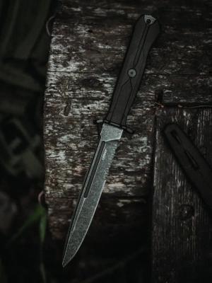 Тактический нож Mr.Blade Leshiy serrated blackwash, сталь AUS-8, рукоять Black Elastron