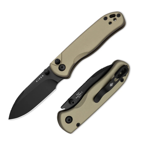 Складной нож Kizer Drop Bear 2 Drop Point black сталь Nitro-V, рукоять Tan Aluminium