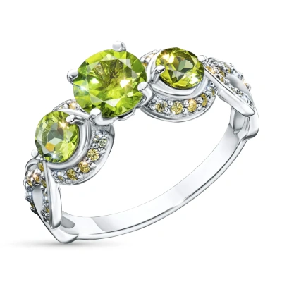 Кольцо из серебра с, фианитами и хризолитами э0611кц01260374