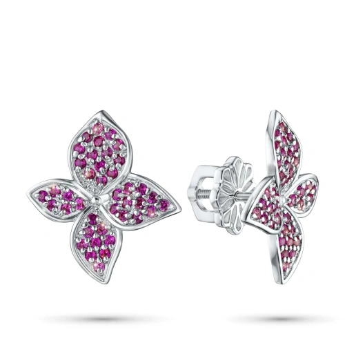 Пусеты из серебра с рубинами э0699пс08240363