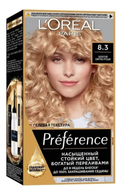 Краска для волос Preference : 8.3 Золотой светло-русый