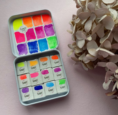 Набор акварели "Handy" Неоновый maxi, 12 кювет 2 мл, в металлическом боксе