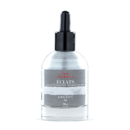 Акварельные чернила Jacques Herbin ?clats, 50 мл, Silver Серебряный