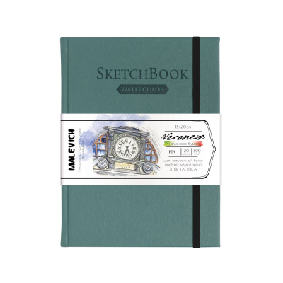 Скетчбук для акварели Малевичъ "Veroneze" А5 20 л 300 г, 70% хлопок,, серо-бирюзовый