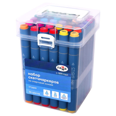 Набор двусторонних маркеров для скетчинга Гамма "Студия" 36 цв., основные цвета, пулевид./клиновид.